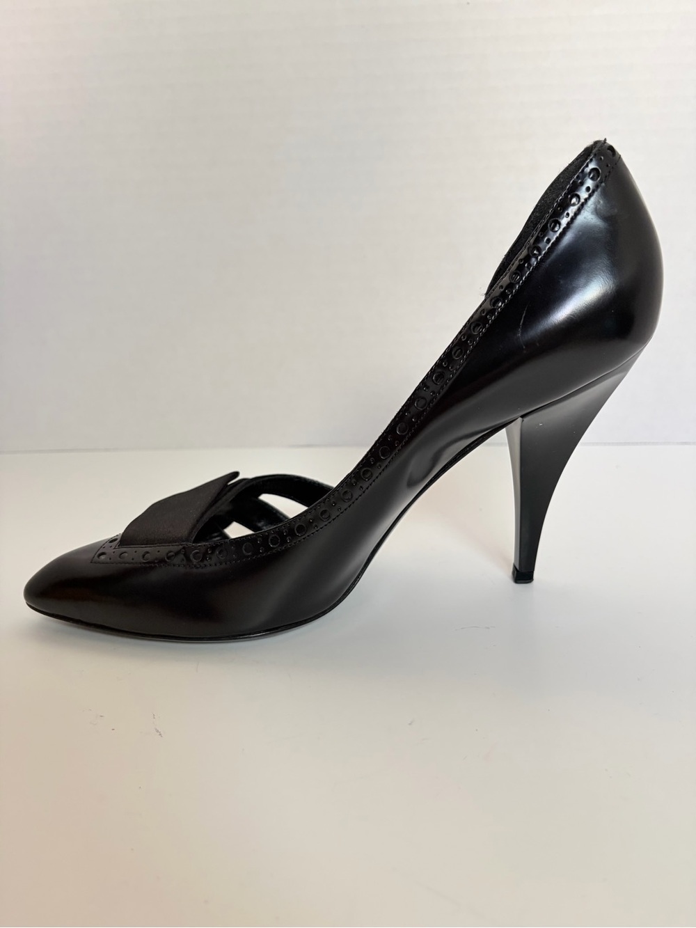 Gucci D’Orsay Stiletto Pumps Pointed Toe Trim Ribbon Satin Leather Black Size 39 - Picture 9 of 15